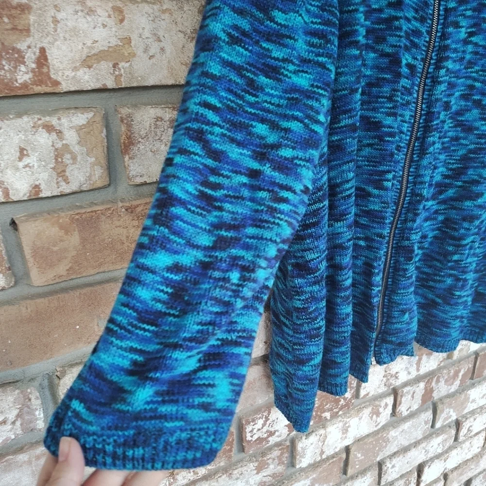 Catherines Blue Multicolor Full Zip-Up Cardigan Sweater Sz 3X Casual Winter